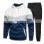 Custom logo mens panels stitching sweatpants and hoodie sweatsuit set