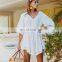 V neck Beach Cover up Sarong White Cotton Beach Dress Tunic Bikini cover up Kaftan Beach Swimsuit cover up Saida de Praia