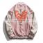 Casual style custom Washable printing mens button up Leather sleeves baseball jacket