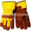 industrial split leather working gloves with yellow cuff