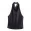 Summer new European and American style women's fashionable and sexy spicy girl silk texture hanging neck top
