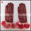 Rabbit fur trim leather gloves for women genuine fur