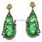 14K Gold Gemstone Earrings, Jade Gemstone Carved Dangle Earrings, Pave Diamond Gemstone Carving Earrings Jewelry Wholesale