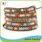 Blue Crystal Mix Natural Stone Bead Sewing On Blue Leather Bead Wrap Bracelet