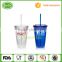 BPA free pack of 12 of assorted colors 16oz insulated plastic tumbler with lid&straw