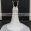 New French Over Lace Sheath Pattern Long Tail Wedding Dress With Slim Straps
