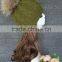 Green Color Girls Wool Knitting Hat with Real Raccoon Fur Pompoms Attached