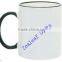 11OZ custom ceramic white coffee mug with color handle color top rim