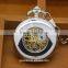 Top quality silver phoenix birds black dial skeleton automatic mechanical movement pocket watch