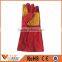 Red cow split soft textile leather long welding safety gloves fully lined