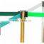 Retractable belt barrier movable in both outdoor and indoor