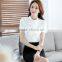 2017 Short Sleeve Korea White and Blue Women Office Blouse Stylish Formal Blouses For Ladies