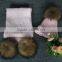 High Quality 100% Acrylic Knit Scarf Pattern Collar Soft Feel With Raccoon Fur Pom Pom Winter Hat