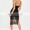 Wholesale Woman Clothes Black Strappy Lace Hem Midi Dress