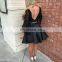 Two Pieces Black Exquisite Short Cocktail Dress Bateau Long Sleeve Beaded Satin Prom Dress