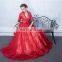 Custom Made V Neck 1/2 Sleeve Red A Line Elegant Lace-up Hollow Lace Beaded Evening Dress