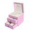 MDF box coveredwith pink PU leather outside,with double drawer design wrapped soft PU inside,