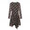 European and American women's fashion checkered pleated chiffon irregular long-sleeved dress and short skirt