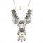 Vintage Flower Carved Hollow Bib Collar Droplets Pendant Gem Necklace Earrings Set