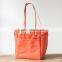Custom high quality canvas tote bag leather handle