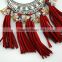Fashion Multilayer Red Chain Clear Crystal Bead Tassel Statement Choker Necklace