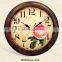 Beautiful white basket roses design round shabby chic wooden wall clock
