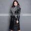 Euro Fashion Real Curly Lamb Fur Long Overcoat with Silver Fox Fur Collar and Leathe Belt Sheep Skin Fur Overcoat