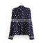 CVC Slim Fit Star Blue Fancy Casual Long Sleeve Women Shirt Wholesale