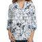 Women Casual V Neck Floral Print High Low Hem cotton Blouse Tops