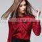 fashion red color bowknot round neck lond sleeves office lady linen shirt blouse