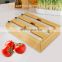 3 in 1 Bamboo Wall Mount Dispenser Wood Wrap Dispenser Kitchen Storage Drawers Organizer for Foil and Plastic Wrap With Cutter