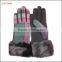 Warm plaid woolen gloves with fur cuff for women