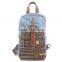 2015 fashion vintage stone washed canvas & real leather genuine leather single strap campus backpack