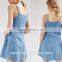 Wholesale fashion suspenders pattern Deep V-neck blue jeans fabric new lady dress