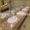 Flat polished yellow sea shell stone vanity tops for hotel bathroom, cream marble vanity tops with mulit porcelain sink