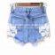 Lace Floral Beading Shorts Wash Rivet Decorated Girls Jeans Pants