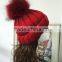High quality Popular Female multicoloured Hat With Raccoon Fur Ball