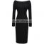 2016 New Spring Boat Neck Fashion Black Bandage Dress Long Sleeved OXL-140803