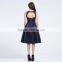 12900 # Navy Satin V-neckline with beads and ruffer at waist 2016 formal dress