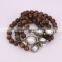 Natural Tiger Eye Bracelets, with Crystal Pave Freshwater Pearl Bracelet, Charm Beaded Gem stone Bracelet