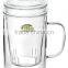 clear glass tea mug with filter and lid