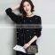 2017 New design black short sweater spring fashion women sweater with pearl and detachable hem-line