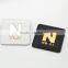 White/black PU leather sew on patches with Gold metal plates fashion clothing label for jeans/jacket PLB-022