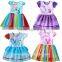 girl blue t shirt and skirt princess dress/kuyin g girl flower printed princess dress/new design girl holiday fashion dress