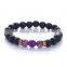 Handmade Black Lava Rock Beads Charm Elastic Bracelet
