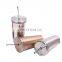 GINT Hot Selling double wall color glitter  drinking water cup with lids and straws