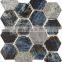 8mm thickness hotel project mixed material glass hexagonal mosaic tile