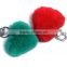 Colorful and Cute Heart-Shaped Rabbit Fur Pom Pom Balls Keychain
