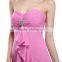 Pink Chiffon Teenage Aqua Color Bridesmaid Dress With Rhinestones