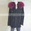 Myfur Navy Cotton Shell Parka Jackets with Fox Patchwork Fur Lining Raccoon Hooded